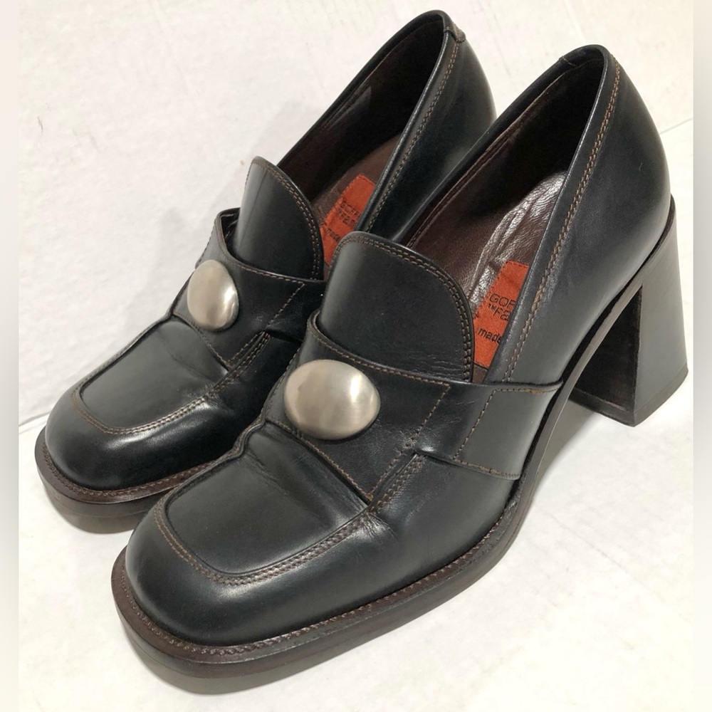 Goffredo Fantini Black Leather Slip-On Loafers with Silver Oval Accent